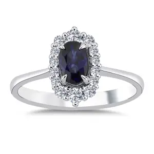 0.27 Karat Pırlanta Taşlı Oval Kesim Safir Yüzük