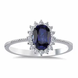 1,24 Karat Pırlanta Oval Kesim Safir Taşlı Yüzük