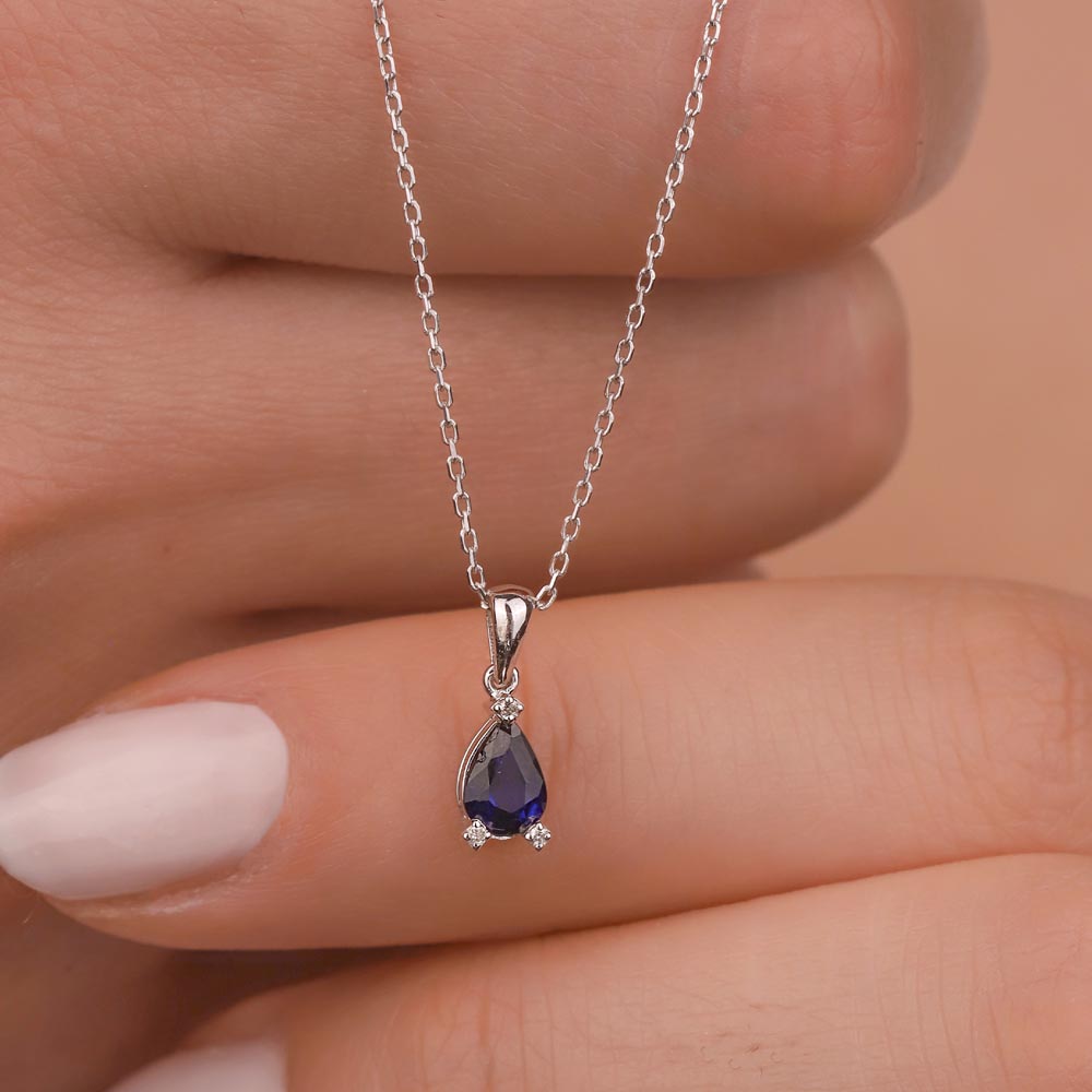 0,01 Karat Pırlanta Damla Safir Kolye - LP03473