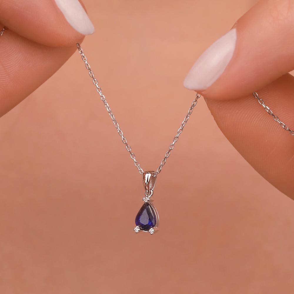 0,01 Karat Pırlanta Damla Safir Kolye - LP03473
