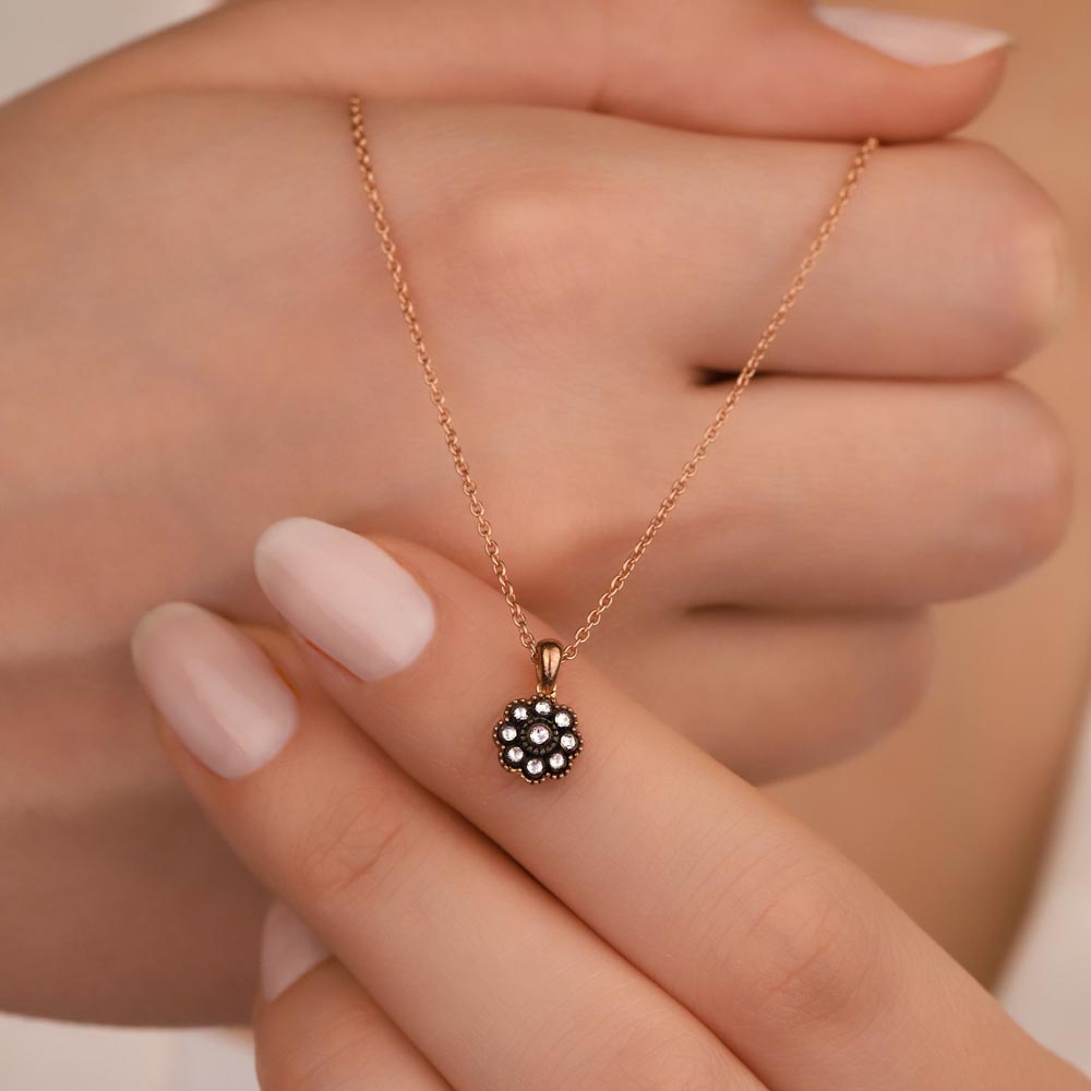 0,05 Karat Pırlanta Taşlı Elmas Gül Kolye - LP02665