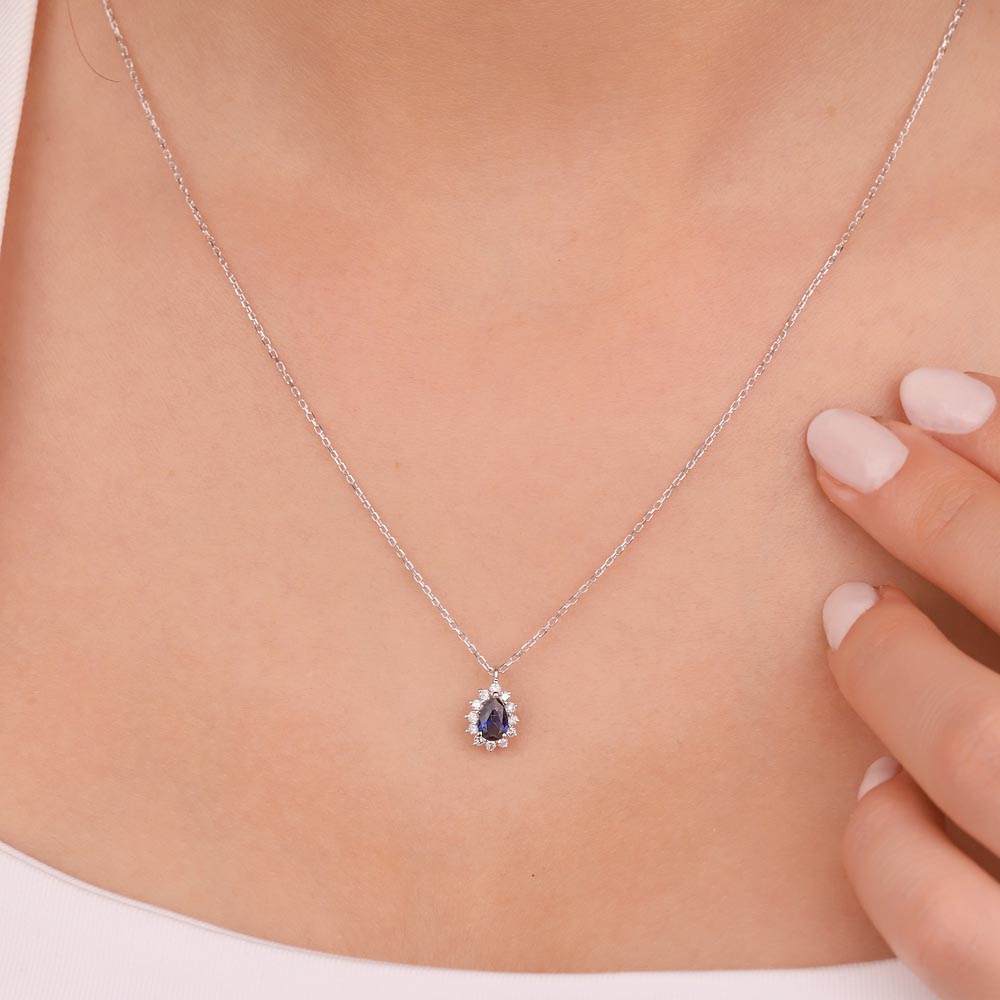 0,14.ct Pırlanta Safir Taşlı Kolye - LP03648