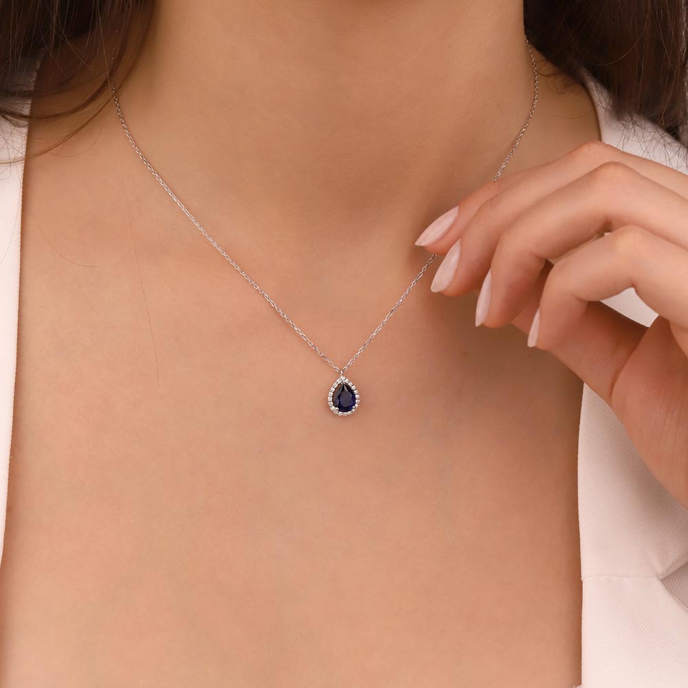 0,14 Karat Pırlantalı Damla Safir Renkli Taşlı Kolye - LP03885