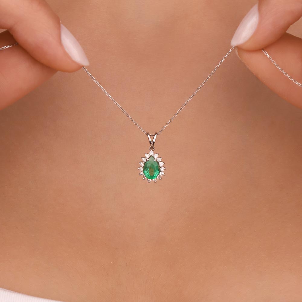0,15 Karat Pırlantalı Damla Taşlı Zümrüt Kolye - LP01640