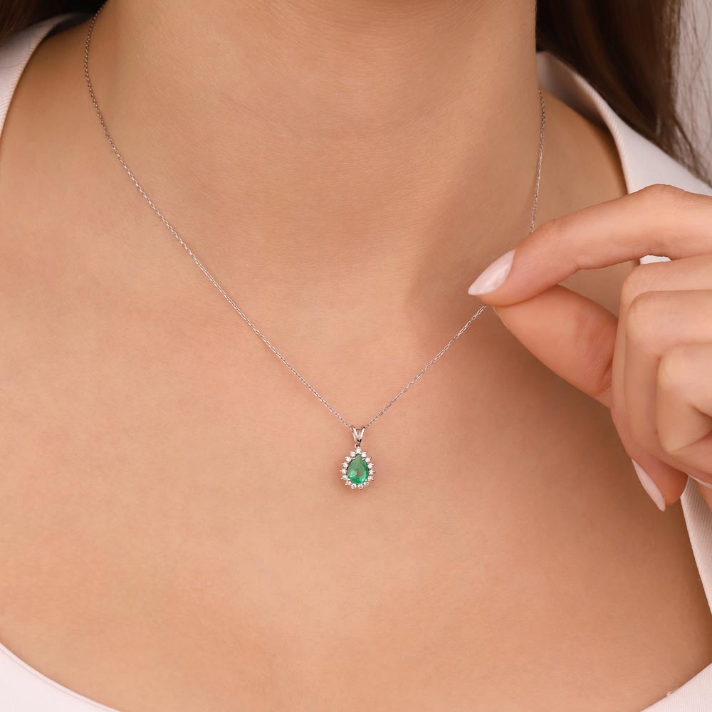 0,15 Karat Pırlantalı Damla Taşlı Zümrüt Kolye - LP01640