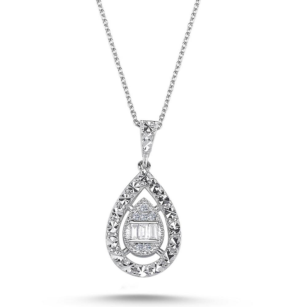 0,17 Karat Glamor Damla Pırlanta baget Kolye