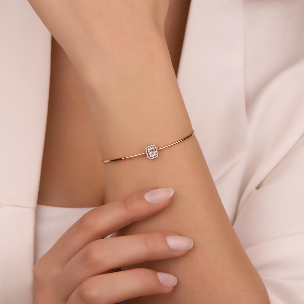 0,19 Karat Pırlanta Baget Taşlı Bayan Kemik Bileklik - LP00633