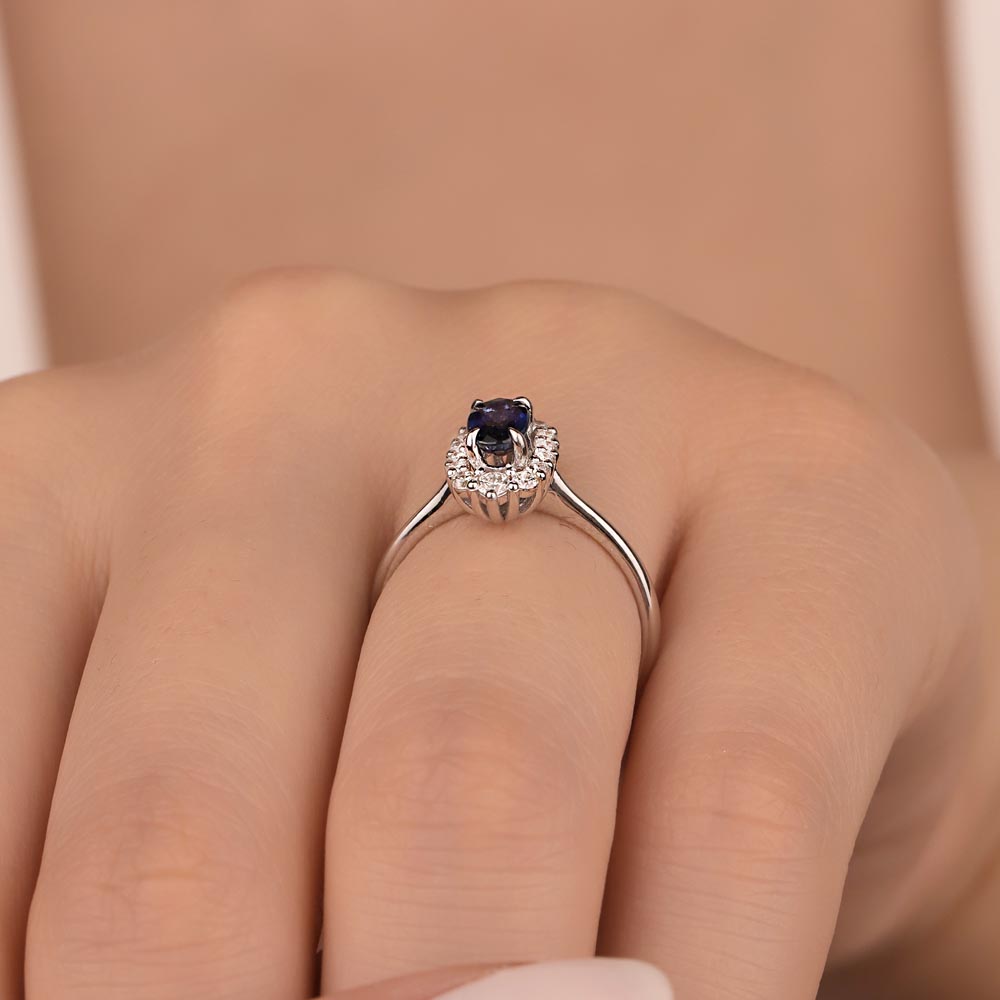 0.27 Karat Pırlanta Taşlı Oval Kesim Safir Yüzük - LP04804