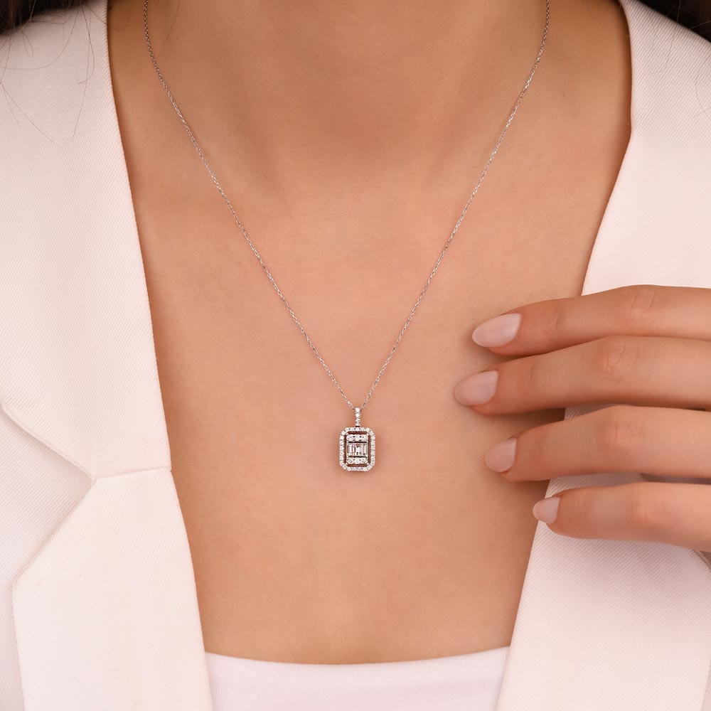 0,29 Karat Pırlantalı baget Taşlı Kolye - LP02587