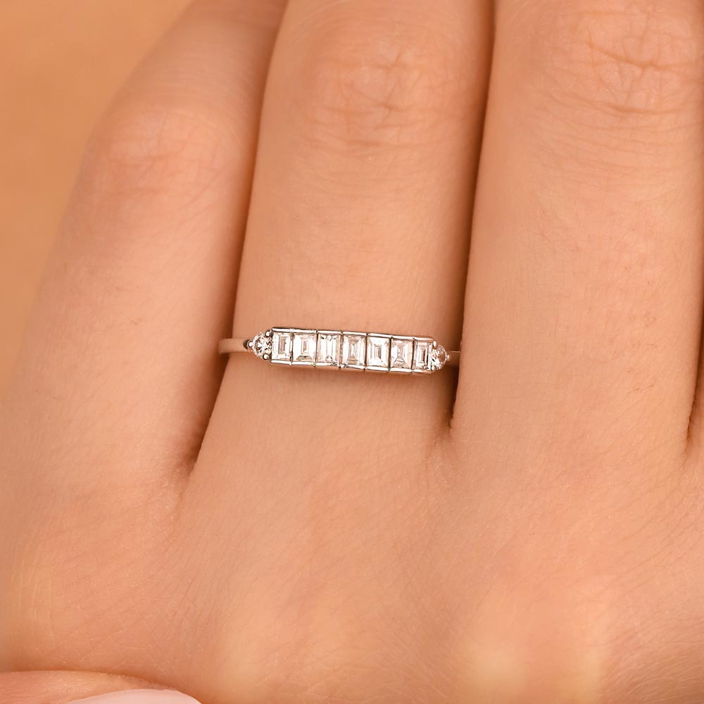 0,32 Karat Özel Tasarım Pırlanta baget 9 Taş Yüzük - LP01923