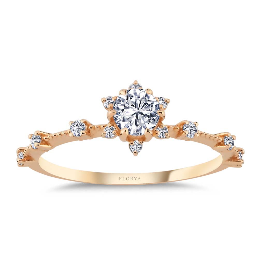 0,32 Karat Pırlantalı Lotus Vintage Tektaş Yüzük - LP03593