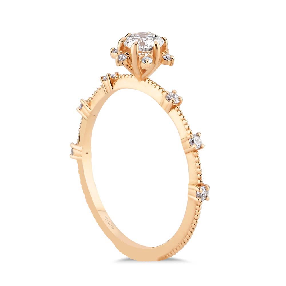 0,32 Karat Pırlantalı Lotus Vintage Tektaş Yüzük - LP03593