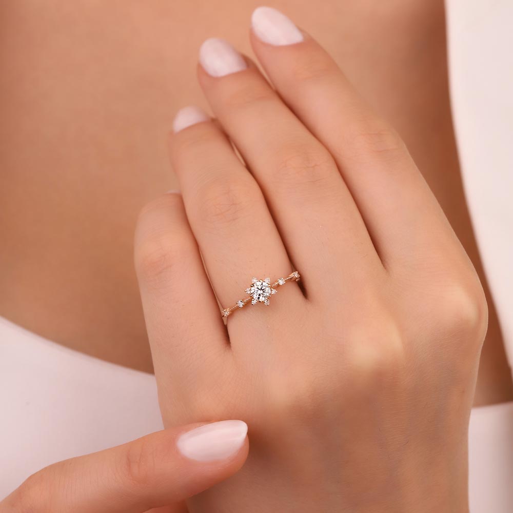 0,32 Karat Pırlantalı Lotus Vintage Tektaş Yüzük - LP03593