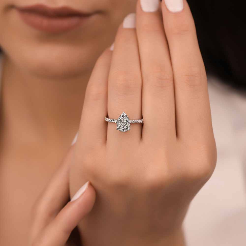 0,64 Karat Pırlanta Taşlı Coronet Damla Tasarım Yüzük - LP06590