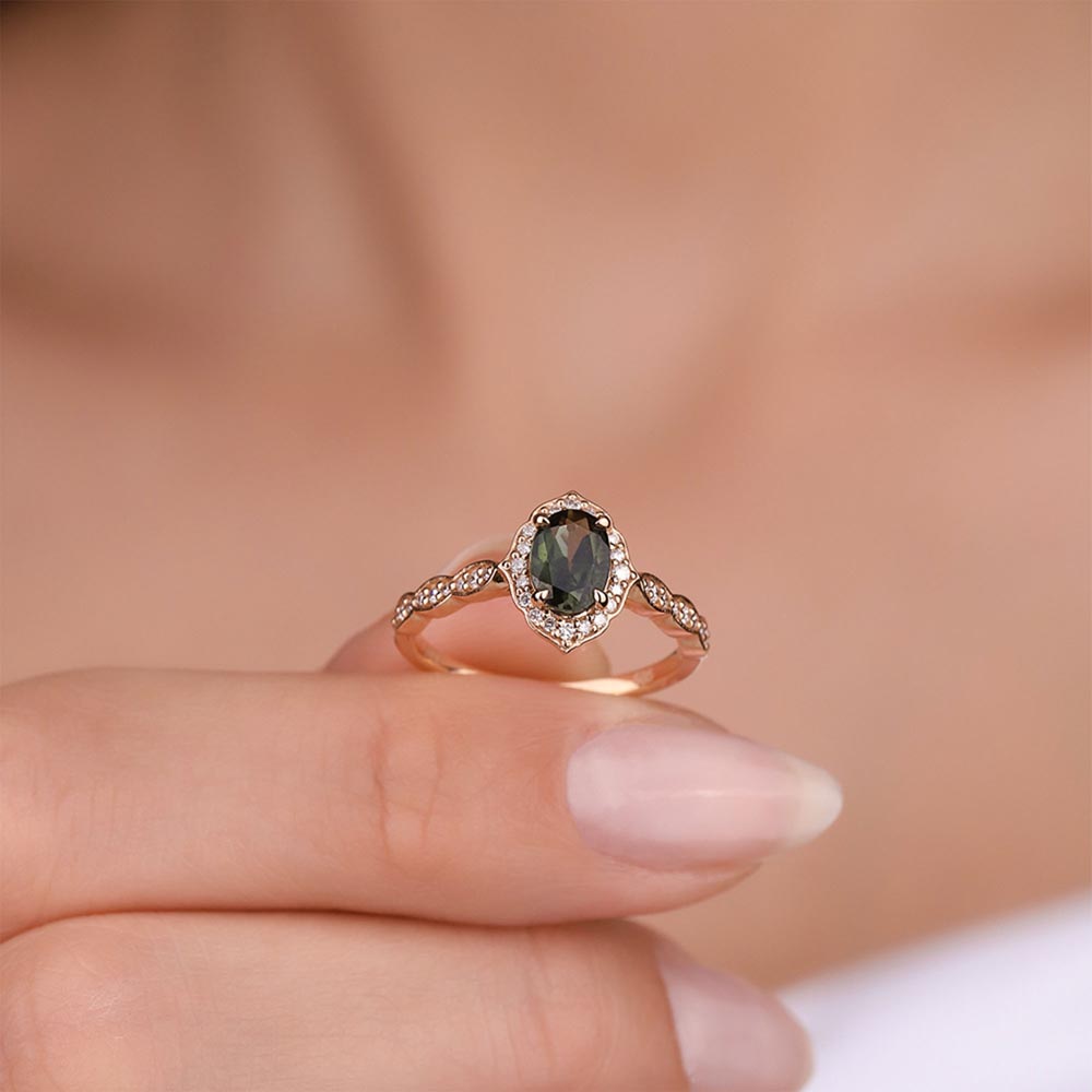 0,75 Karat Pırlantalı Vintage Turmalin Yüzük - LP02785