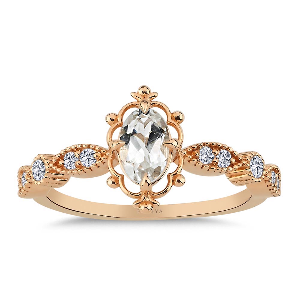 Pırlanta Yüzükler 0,79 Karat Pırlantalı Vintage Beyaz Topaz Yüzük