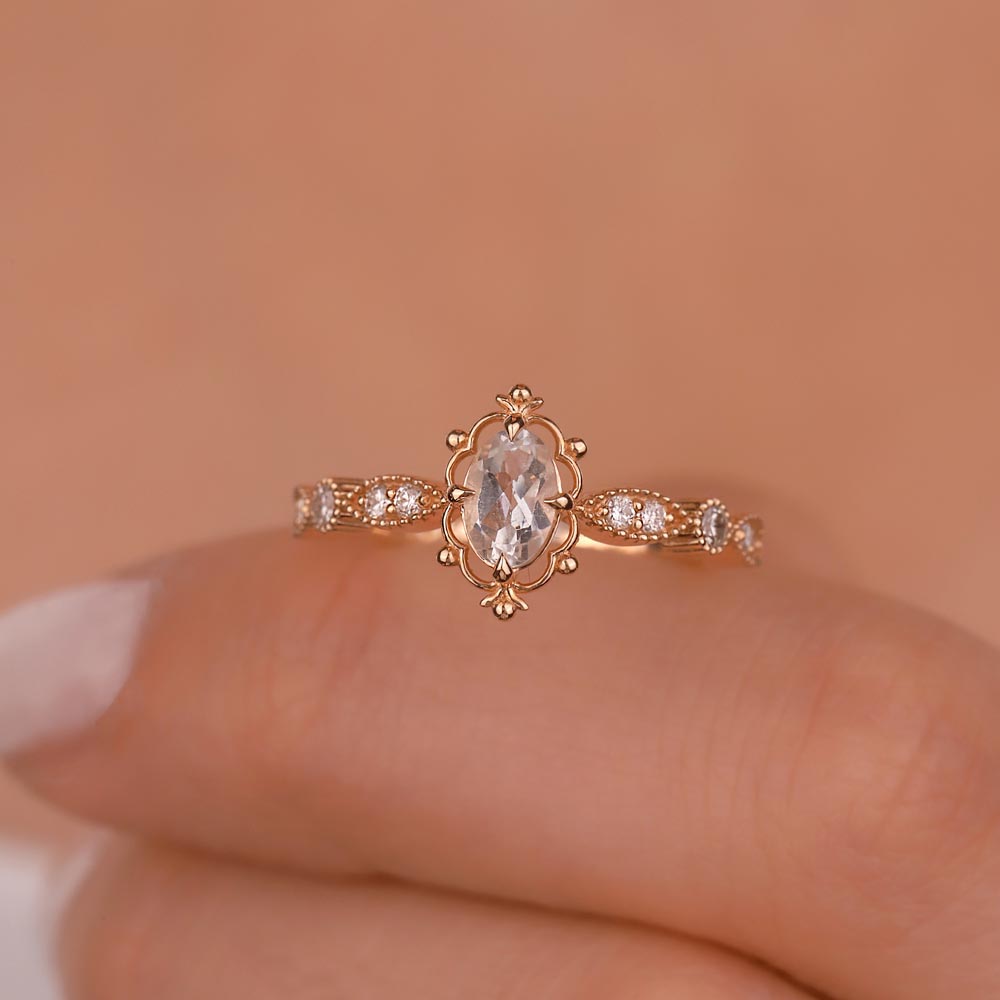 Pırlanta Yüzükler 0,79 Karat Pırlantalı Vintage Beyaz Topaz Yüzük