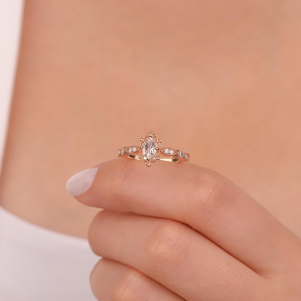 Pırlanta Yüzükler 0,79 Karat Pırlantalı Vintage Beyaz Topaz Yüzük