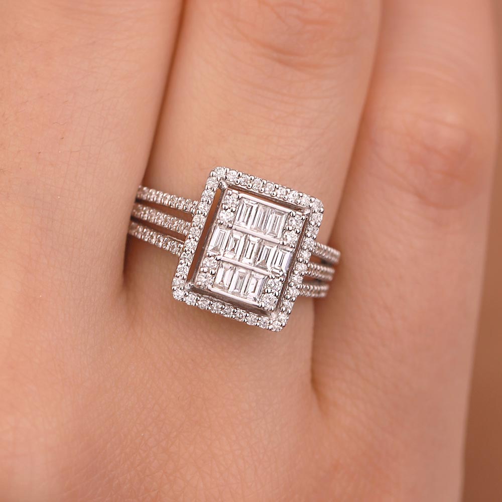 0,83 ct Özel Tasarım Üç Kollu Pırlanta Mega baget Yüzük - LP02564