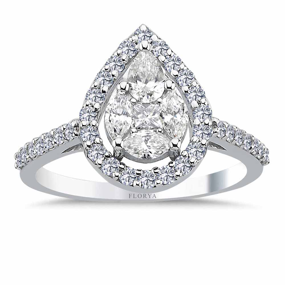 0,84 Karat Pırlanta Taşlı Özel Tasarım Damla Yüzük - LP06529