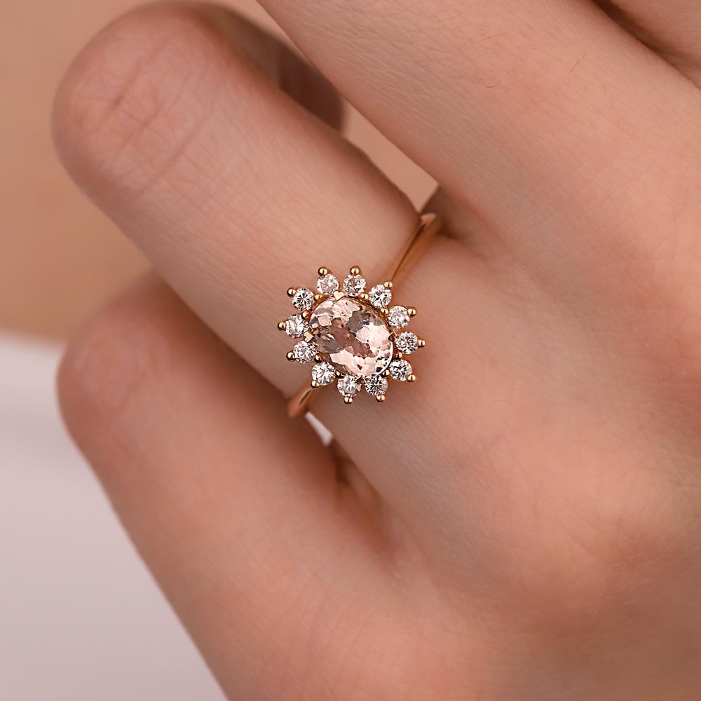 0,86 Karat Vintage Morganite & Pırlanta Altın Yüzük - LP02812