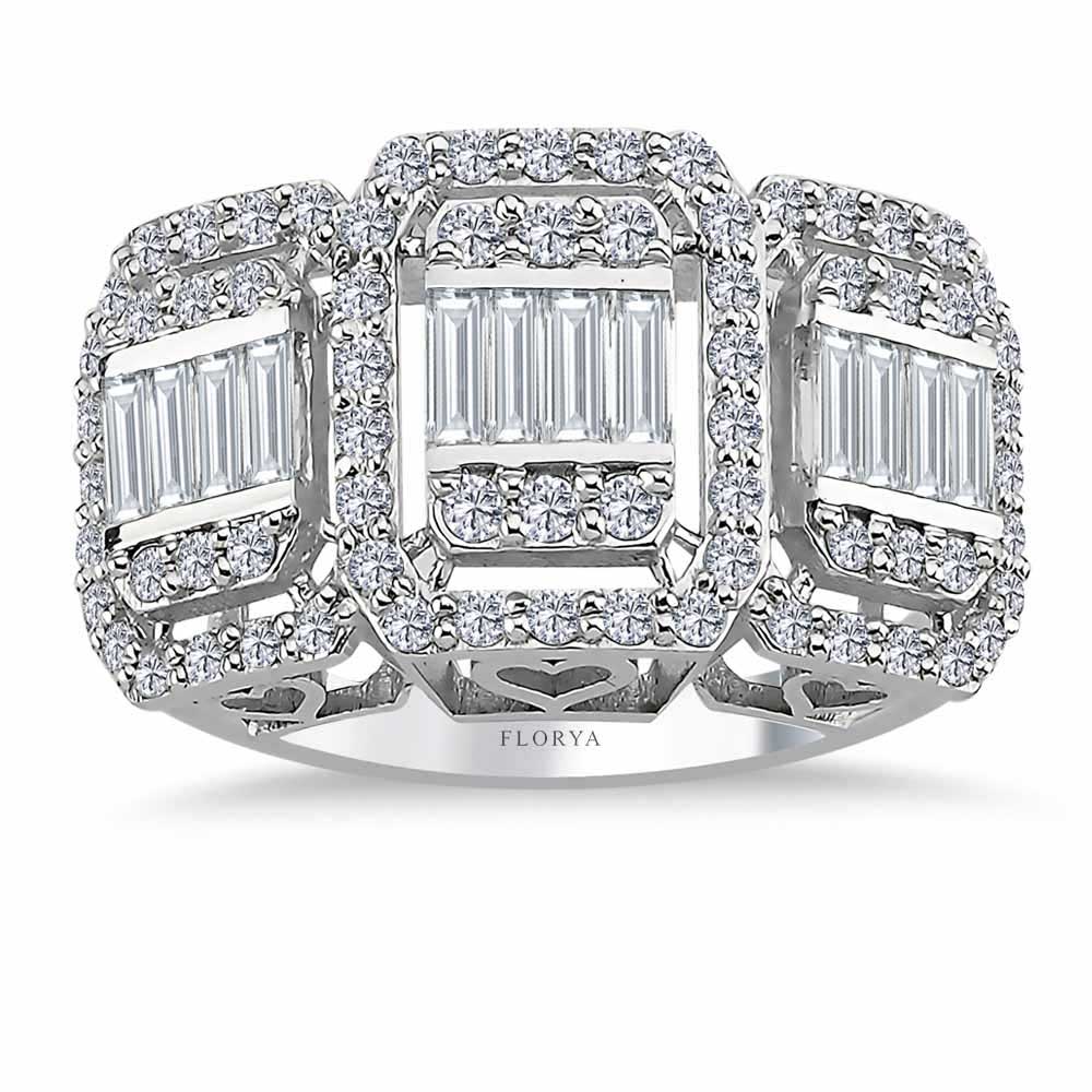 0,98 Karat Pırlanta Özel Tasarım Tria Baget Yüzük - LP05556