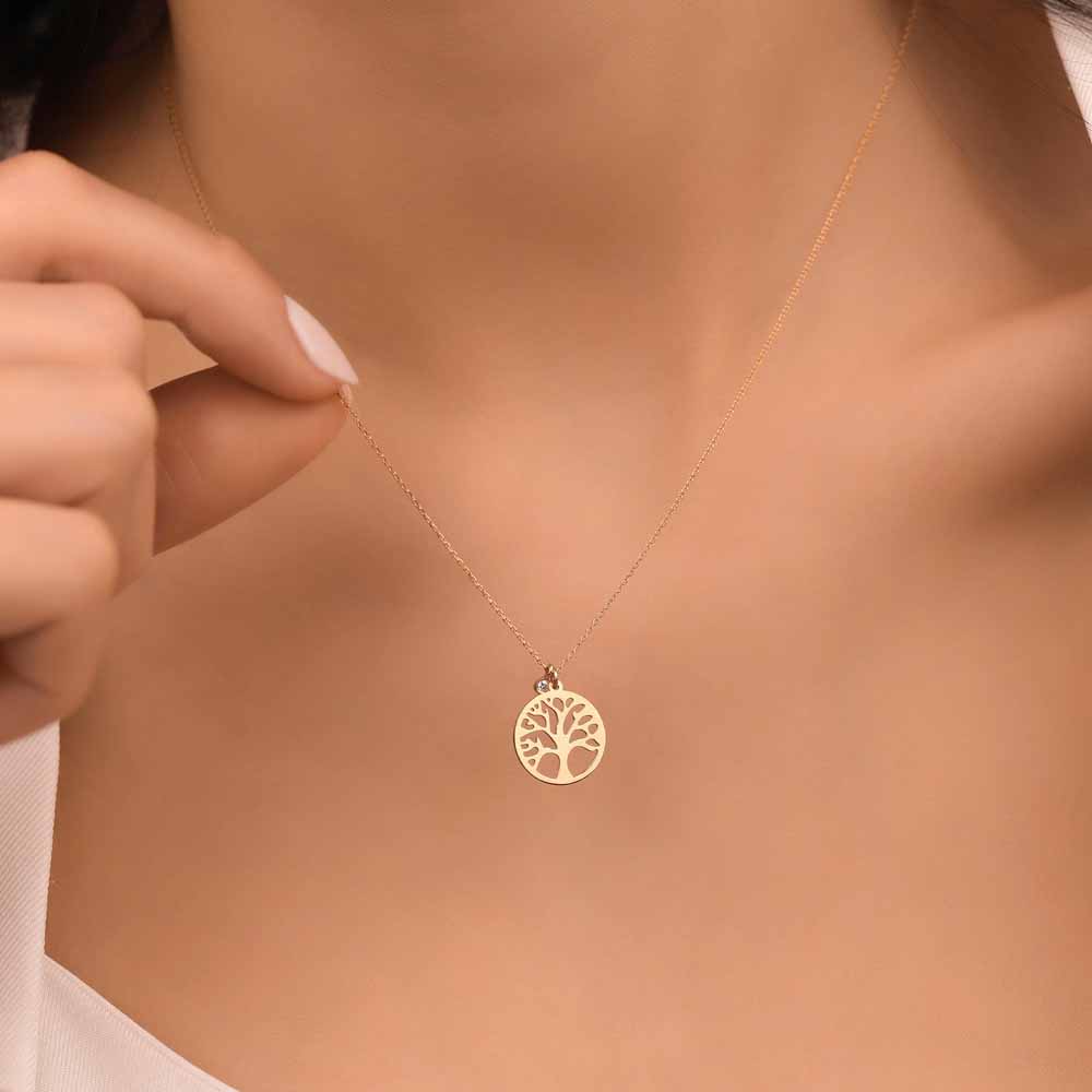 0.02 Karat Pırlantalı Hayat Ağacı Hediyelik Kolye - FP06622