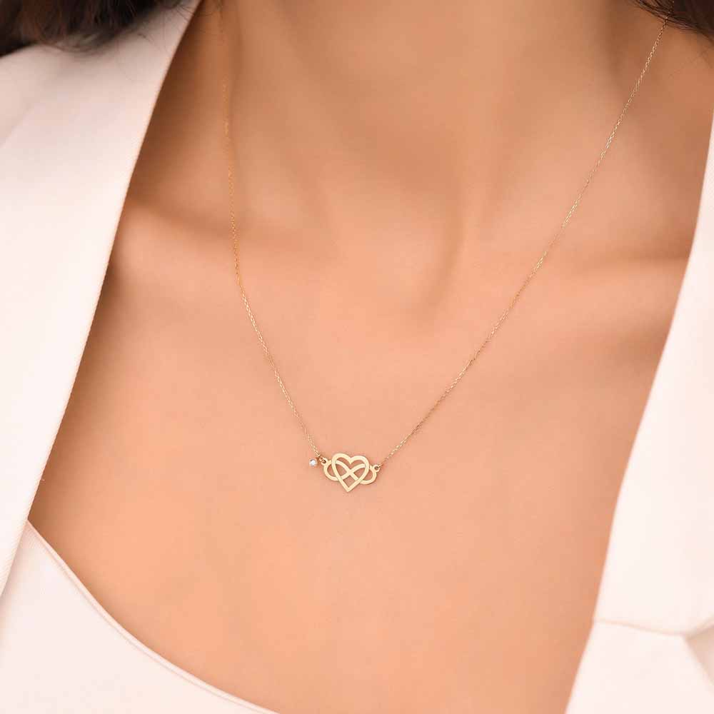0.02 Karat Pırlantalı Sonsuzluk Kalpli Hediyelik Kolye  - FP06628