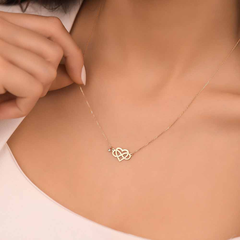 0.02 Karat Pırlantalı Sonsuzluk Kalpli Hediyelik Kolye  - FP06628