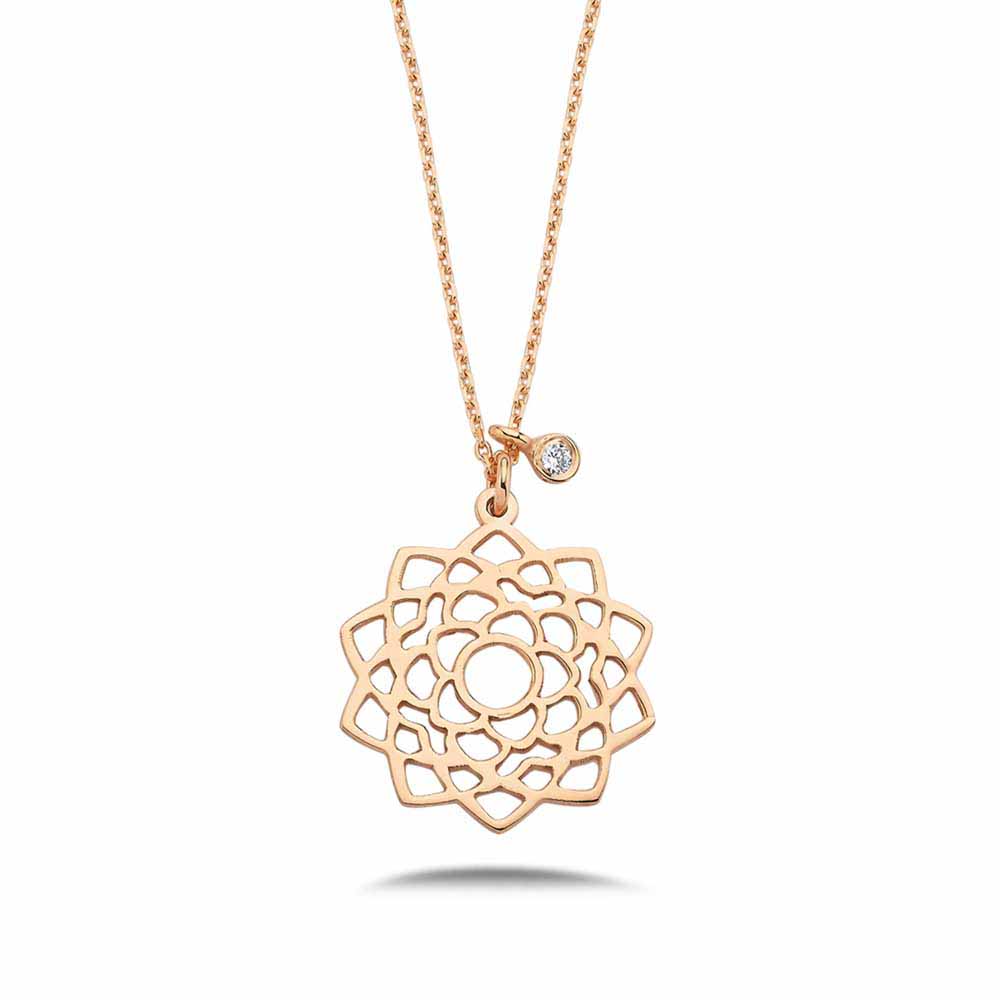 0.03 Karat Pırlantalı Lotus Çiçeği Hediyelik Kolye - FP06626