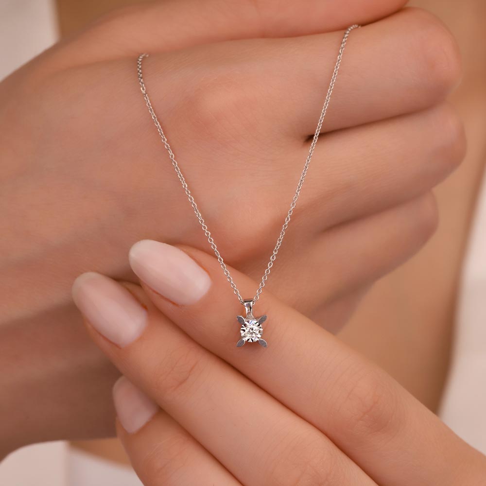 0,05 Karat Lab Pırlantalı Tektaş Kolye