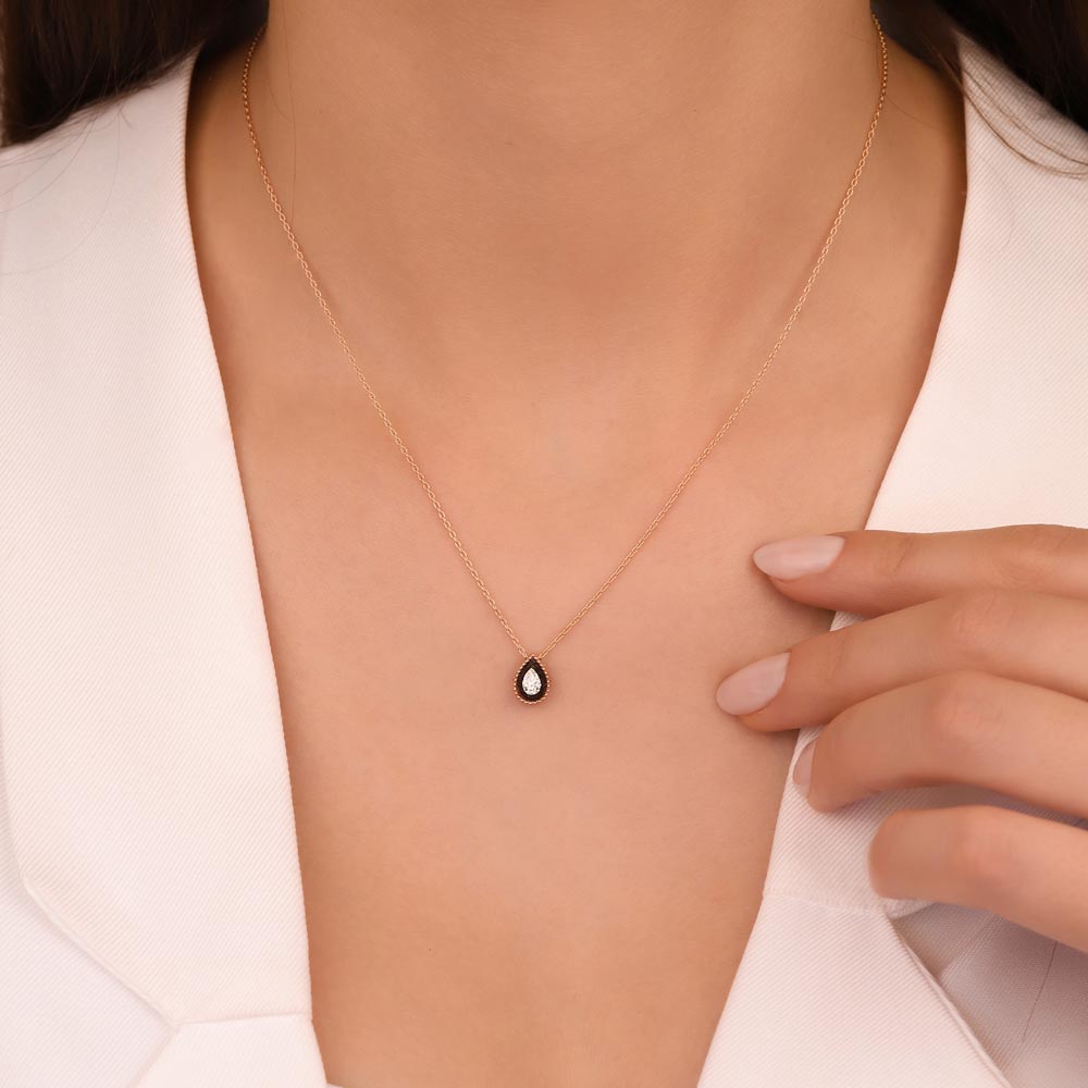 0,1 Karat Pırlanta Damla Kesim Beyaz Elmas Kolye - LP04603