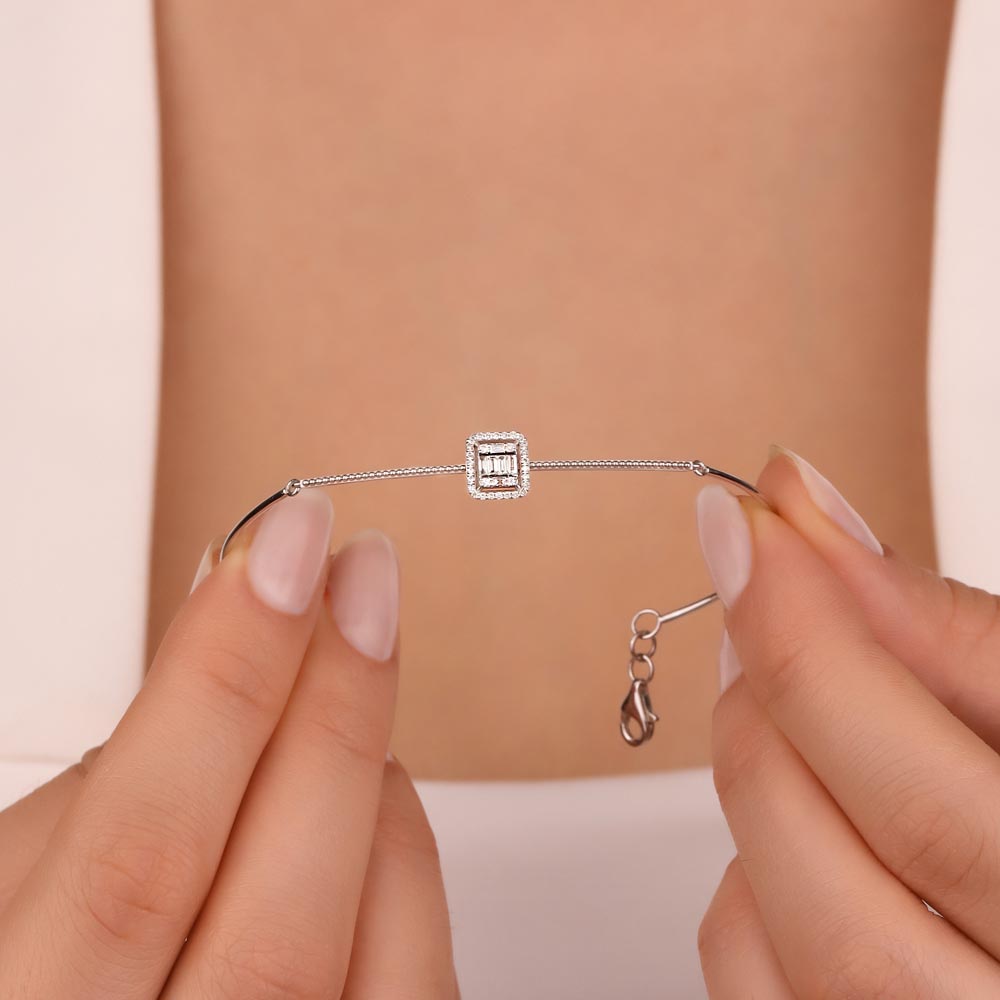 Baget Bileklikler 0,15 Karat Laboratuvar Pırlantalı baget Taşlı Bileklik - FP04327