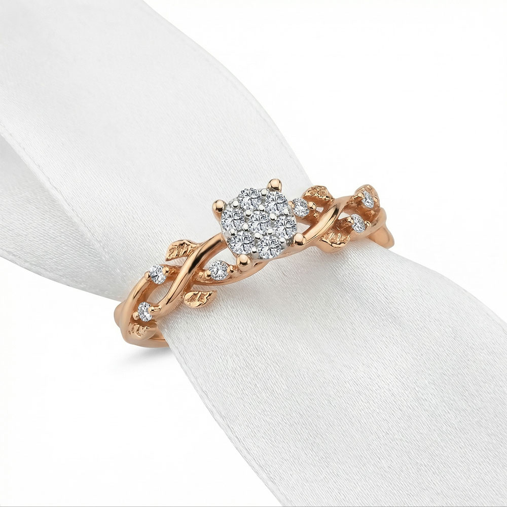 0.16 Karat Ivy Tasarım Yaprak Detaylı Vintage Coronet Pırlanta Yüzük - FP11504