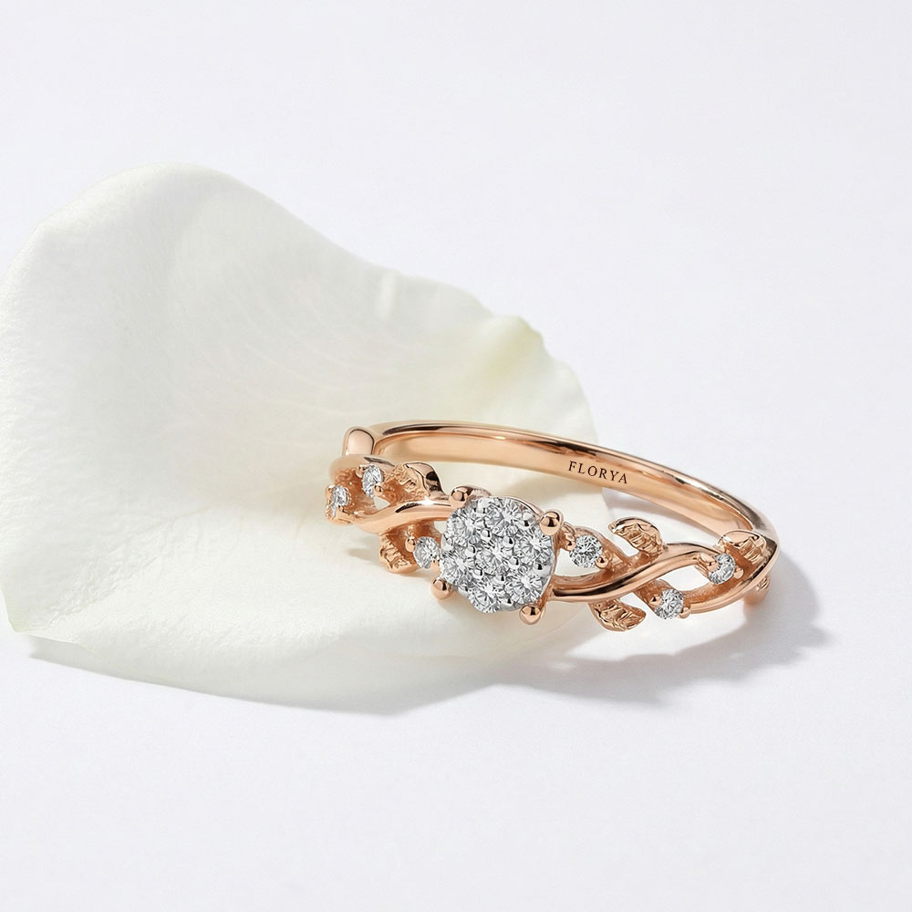 0,16 Karat Pırlanta Ivy Tasarım Yaprak Detaylı Vintage Coronet Yüzük - FP11504