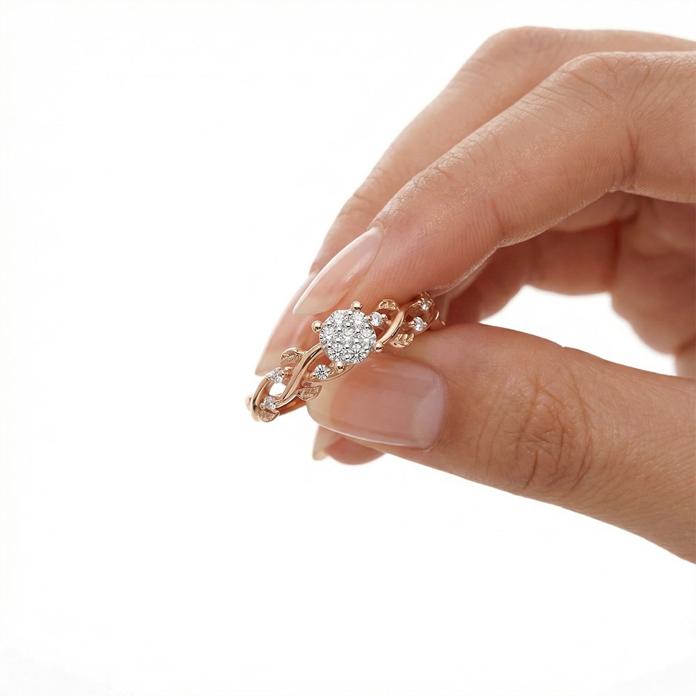 0,16 Karat Pırlanta Ivy Tasarım Yaprak Detaylı Vintage Coronet Yüzük - FP11504