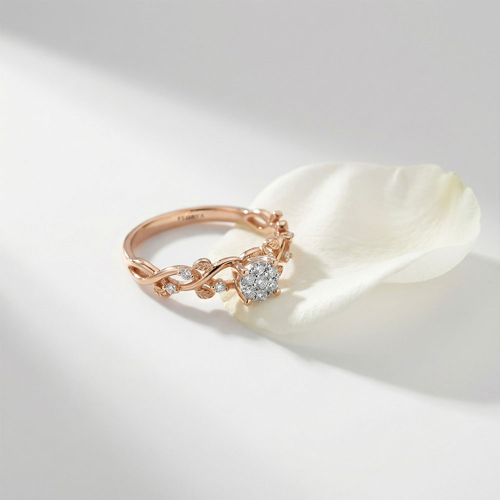 0,16 Karat Pırlanta Ivy Tasarım Yaprak Detaylı Vintage Coronet Yüzük - FP11504