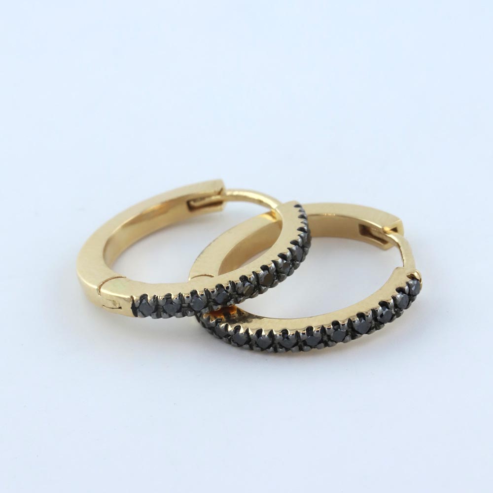 Özel Tasarım Küpeler 0.18 Karat Siyah Pırlanta Halka Küpe