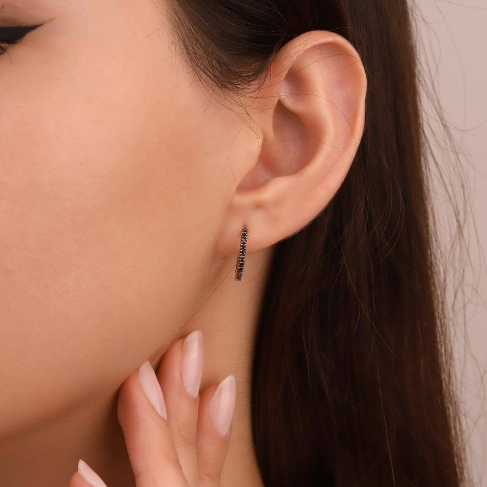 Özel Tasarım Küpeler 0.18 Karat Siyah Pırlanta Halka Küpe