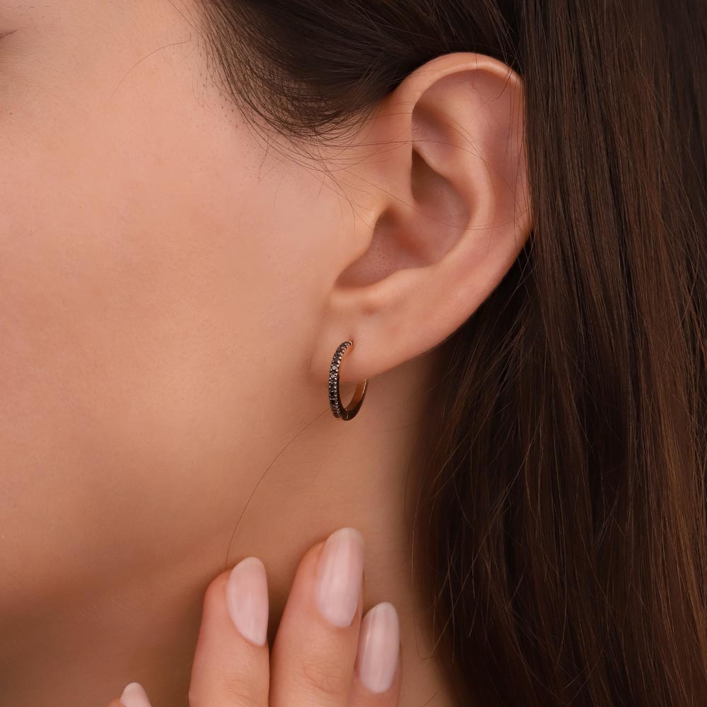 Özel Tasarım Küpeler 0.18 Karat Siyah Pırlanta Halka Küpe