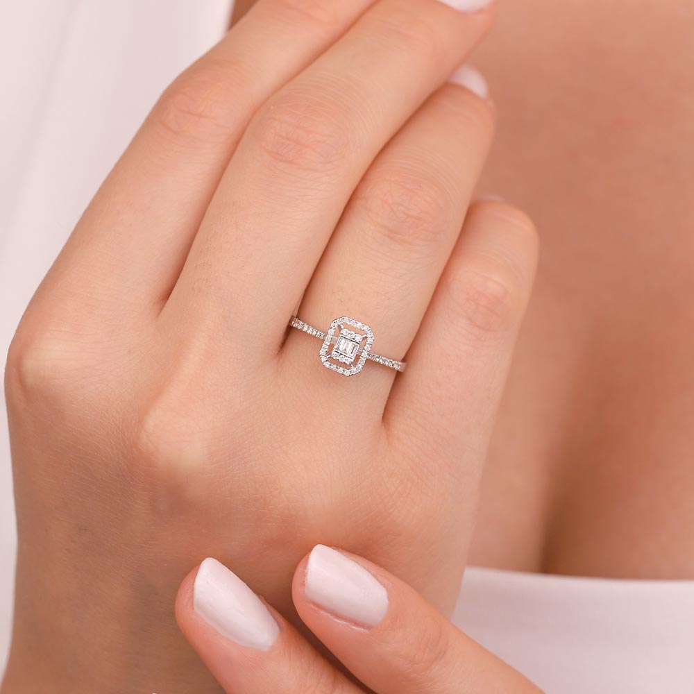 0,20 Karat Laboratuvar Pırlanta baget Taşlı Yüzük - FP00138