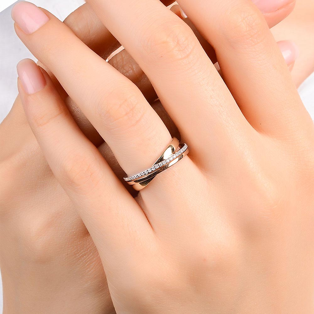 0.23 Karat Pırlanta Özel Tasarım Çift Renk Yarımtur Yüzük - FP04566