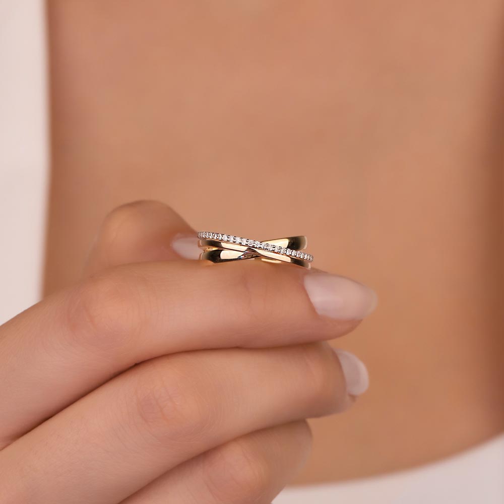 0.23 Karat Pırlanta Özel Tasarım Çift Renk Yarımtur Yüzük - FP04566