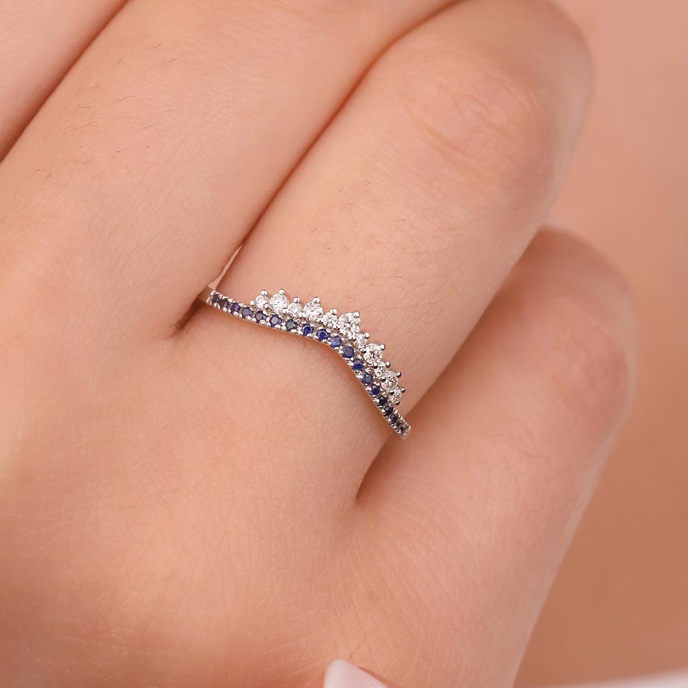 Tamtur Yüzükler 0.25 Karat Laboratuvar Pırlanta Özel Tasarım Safir Yarımtur Yüzük - FP03034