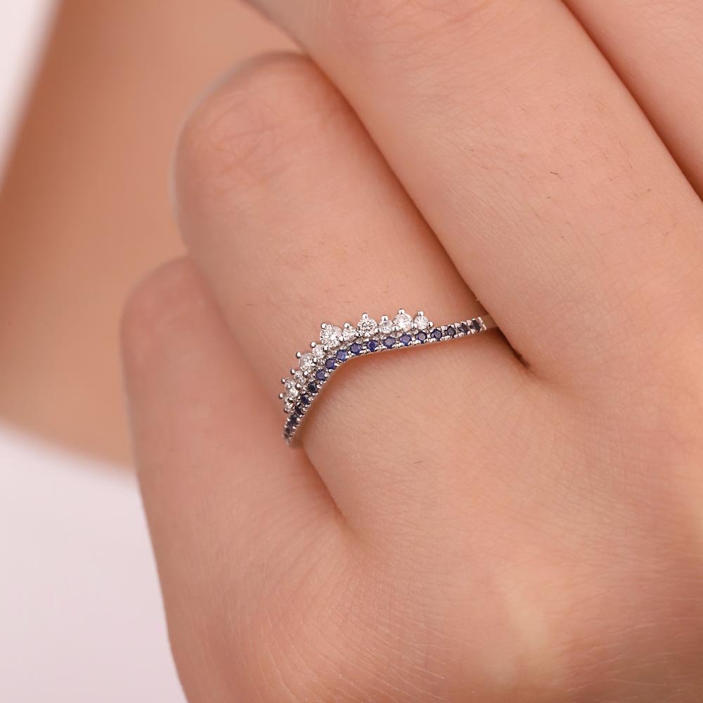 Tamtur Yüzükler 0.25 Karat Laboratuvar Pırlanta Özel Tasarım Safir Yarımtur Yüzük - FP03034