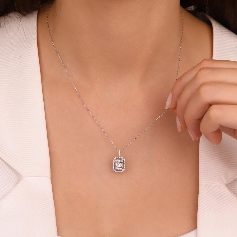0,30 Karat Lab Pırlantalı Baget Taşlı Kolye
