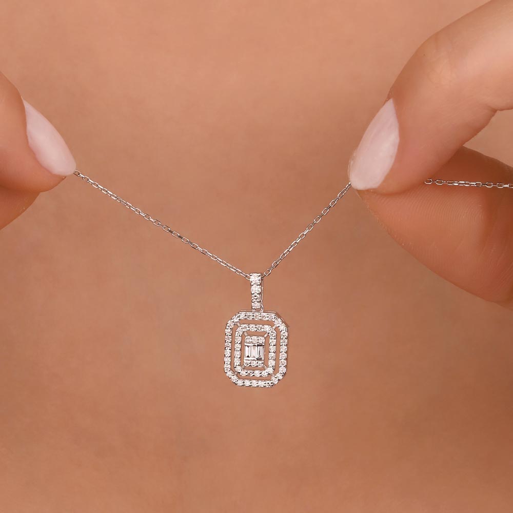 0,30 Karat Laboratuvar Pırlantalı Baget Taşlı Kolye - FP02949
