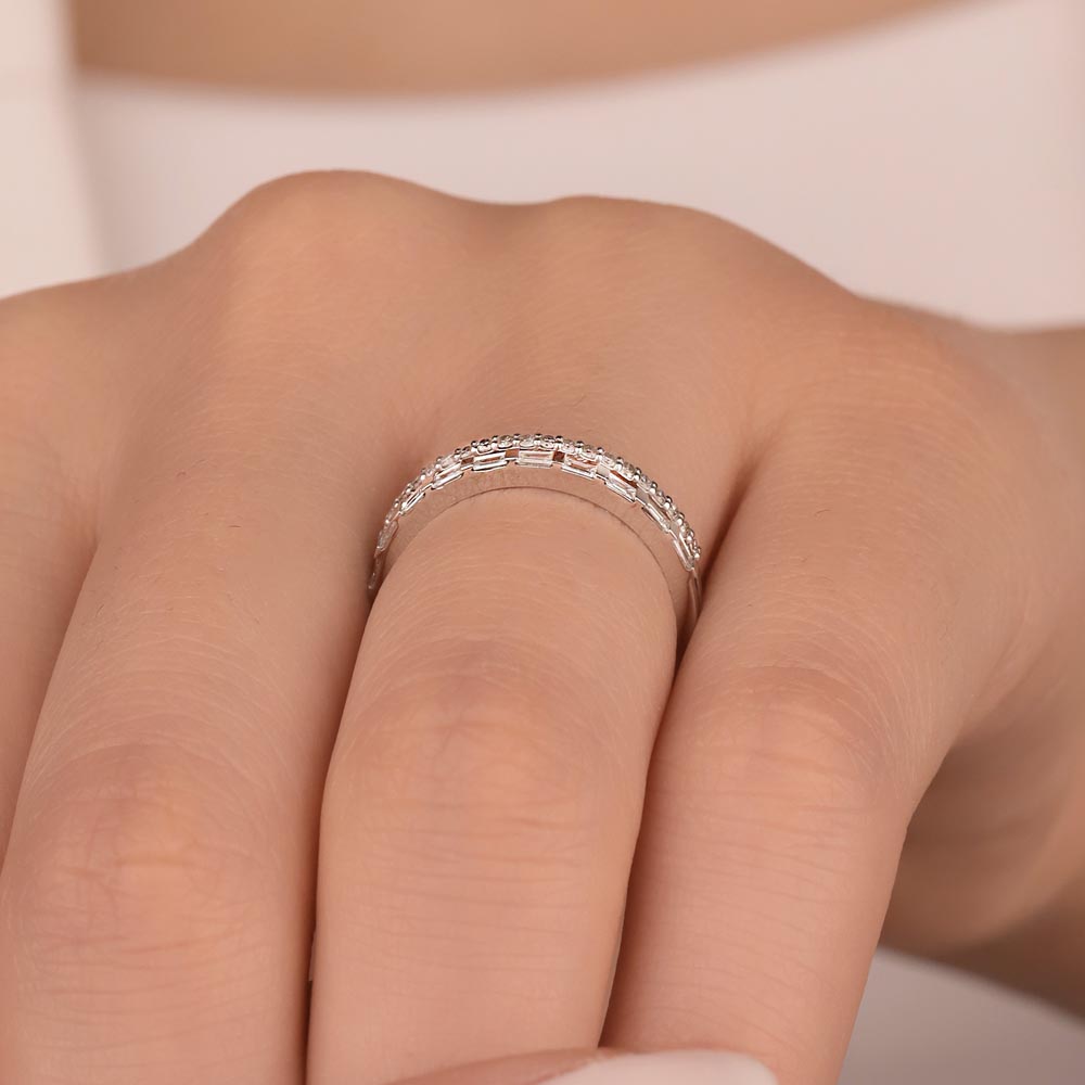 0.33 Karat Özel Tasarım Çift Sıra Baget Taşlı Yarımtur Pırlanta Yüzük