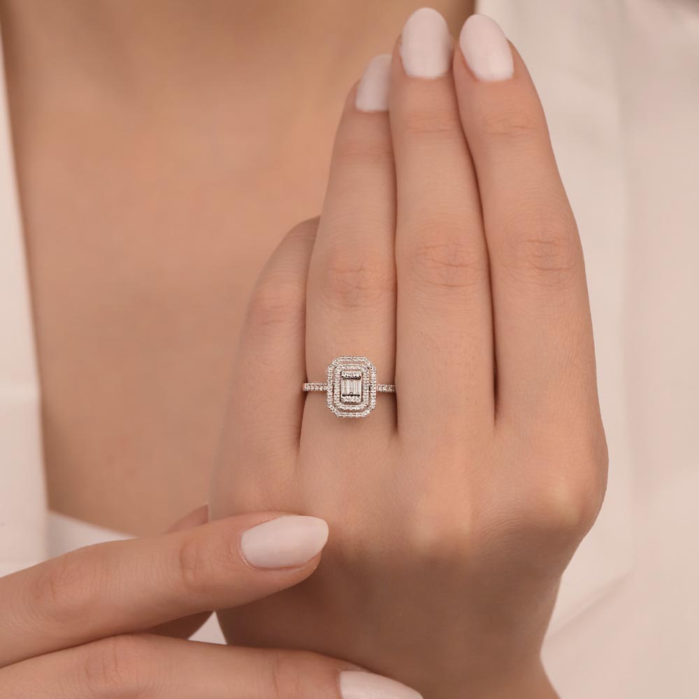 0,35 Karat Laboratuvar Pırlantalı baget Taşlı Yüzük - FP04826