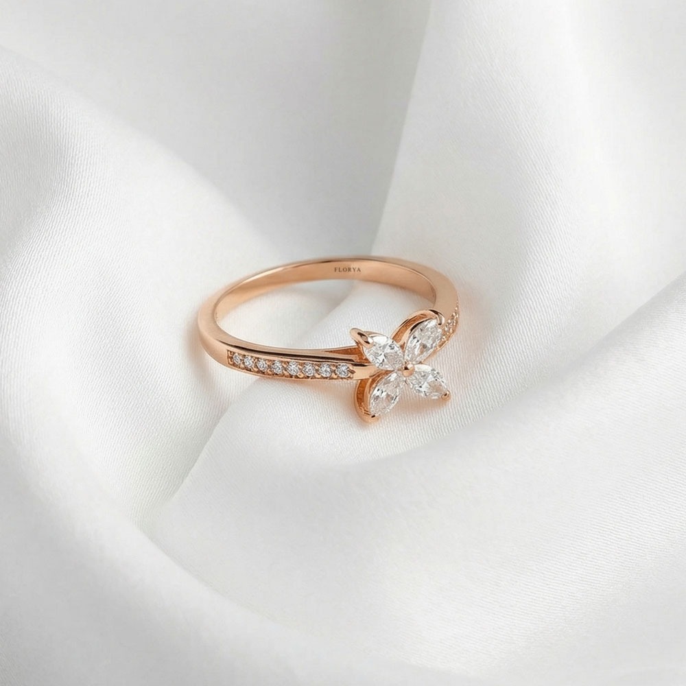 0.35 Karat Markiz Taşlı Çiçek Model Vintage Pırlanta Yüzük - FP02895